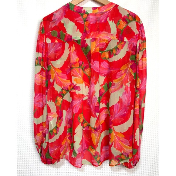 NWT Chicos Blouse Womens Size 3 L Georgette Flame Red Fiesta Floral Top Button n - Picture 2 of 10